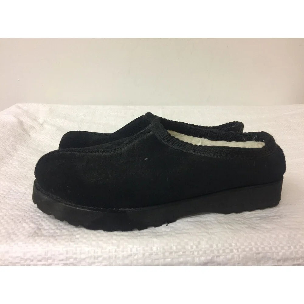 Children Place for kids black faux Fur Lined suede sip on Slippers size 1